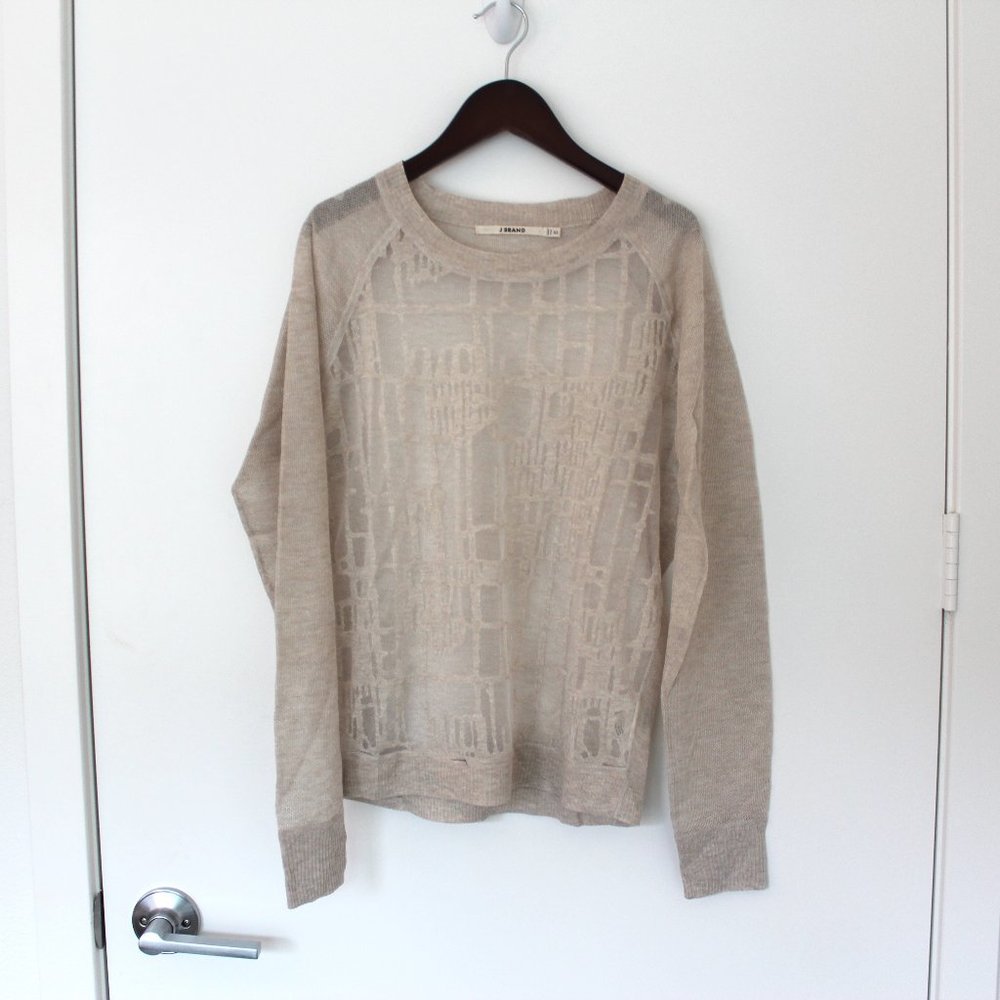 J Brand Light Beige Sheer Front Sweater
